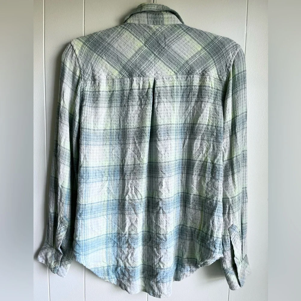 Rails Brady Long Sleeve Button Up Plaid Shirt in Sage Green Yellow Lemon Size XS